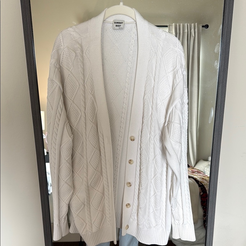 Sunday Best White Cable Knit Cardigan